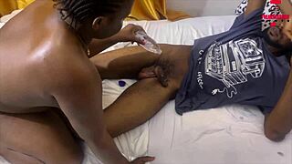 Thick ebony teen licks big cocks till they cum hard