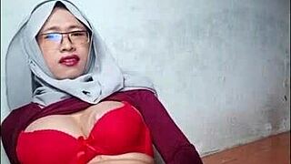 Hijab Shemale Rides Dildo Deep Then Cums Hard Anal Solo