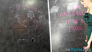 whoa this slut pounds that gloryhole cock till it's messy with cum 😈💦 heels and toys everywhere