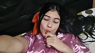 caliente colombian latina bride masturbates wet pussy solo in see through panties