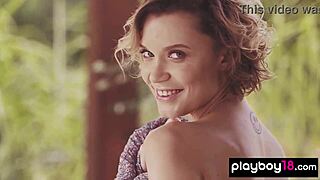 glamorous russian blonde milf oksana chucha strips nude outdoor shaved pussy posing