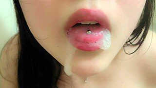 Pierced Tongue Rimjob Bath Cum from Blowjob Loving Amateur Teen