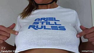 ariel andrews teases hairy pussy through sexy thong panties up close