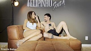 Skinny tattooed Brazilian teen squirts juicy pussy with primo before tia interrupts the wet fun