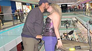 Couple Fingers Shaved Pussy Then Fucks Anal Creampie in Public Mall Shop