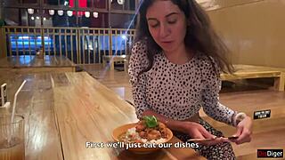 skinny teen swallows my cum facial at sushi bar then eats rolls covered in it public cumwalk