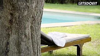 Cheating Latina milf wife sneaks poolside ride on gardener's monster dick