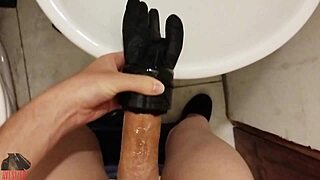 imagine sneaking huge cock into fleshlight at work while horny skinny babe watches you stroke monster load