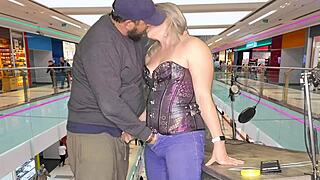 Couple Fingers Shaved Pussy Then Fucks Anal Creampie in Public Mall Shop