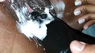 her husband watches as she takes a massive 22 cm consolo insertion stretching her wide with huge tall toy play