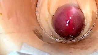 camera buried deep in tight pussy catches huge cum blast