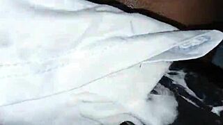 her husband watches as she takes a massive 22 cm consolo insertion stretching her wide with huge tall toy play