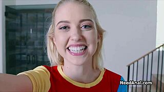 blonde teen's ass takes huge dildo then cock for intense fingering