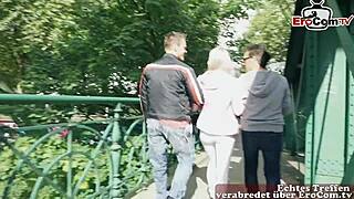 German blonde teen flirts on street for anal threesome?