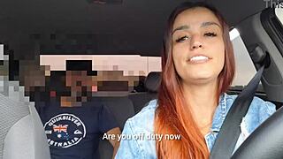 app driver catches redhead passenger jerking off flashes tits then fucks him in car