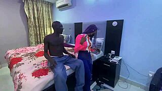 Old man orders petite black prostitute with small tits to hotel for rough fucking