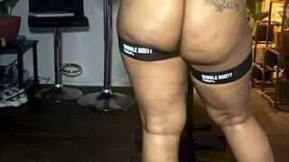 my ebony girlfriend strips naked for close-up horny workout with trainer