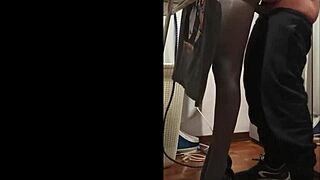 Milf ironing in heels bends over for rough pounding and pantyhose cum