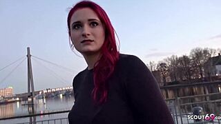 Redhead German Student Melina Fucked Outdoor for Cash in Street Casting Facial