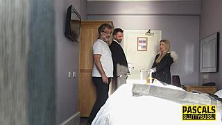 busty blonde bends for toys and hardcore pounding in her wet pussy