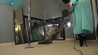 housewife vacuums slow in tight hobble boots