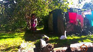 Klaudiaambergirl Teases Big Natural Tits in Outdoor Solo Stockings Masturbation