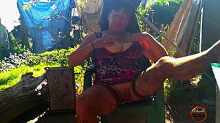 Klaudiaambergirl Teases Big Natural Tits in Outdoor Solo Stockings Masturbation