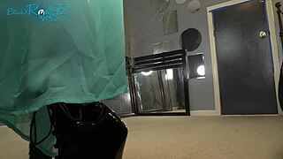 housewife vacuums slow in tight hobble boots