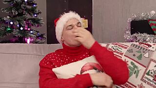 Asian slut deepthroats monster cock this Christmas cum covered face forever