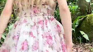 hey asian girl squirts hard while flashing pussy outdoors on mountain