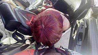 Old Redhead Teacher Slobbers on Huge BBC in Car Cumshot Blast