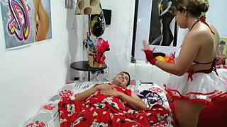 I pound my stepmom's nurse hard in the ass until I explode in her mouth