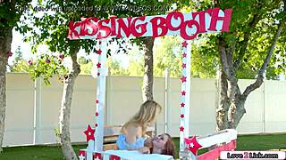 Blonde Babe Spreads for Rimjob and Kisses in Outdoor Kissing Booth