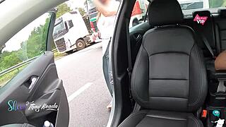 hot latina milf couple gives ride flashes big natural tits to stranger pov